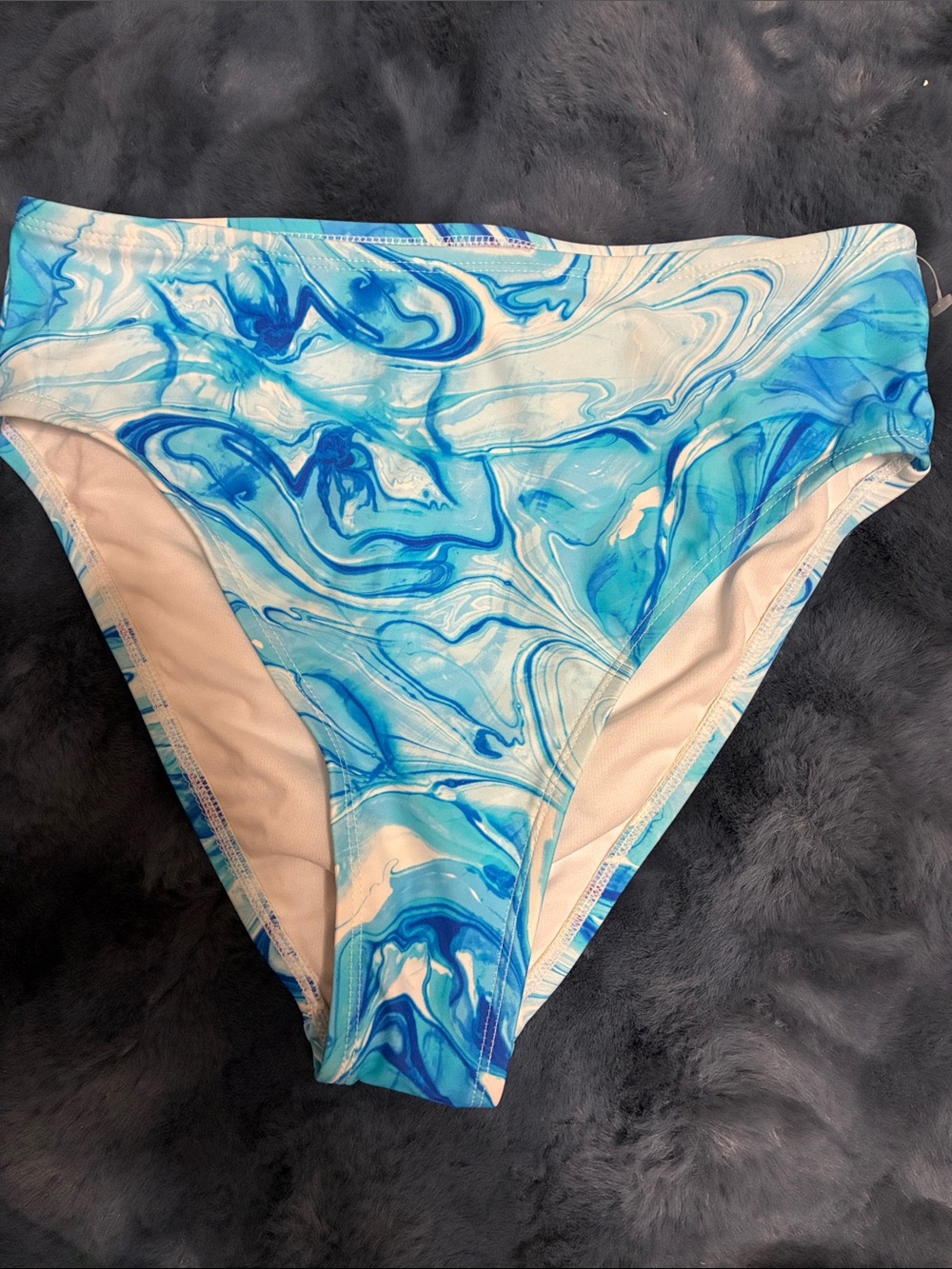 High-Rise Marble Print Bikini Bottom in Blue